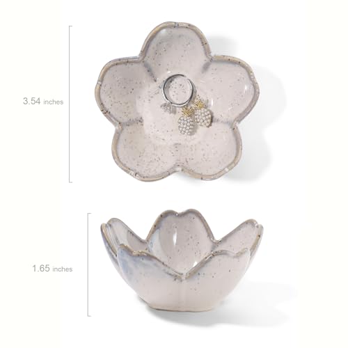 Flower Ring Dish Holder,Jewelry Dish Tray,Small Trinket Tray,Jewelry Plate Bowl,Key Bowl,Decorative Plate,Mothers day Birthday Gifts for Women Friends,Ceramic Kiln effect Grey - color: Kiln effect Grey