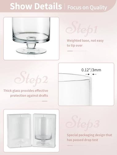 Glass Candle Holder for Pillar Candles - Large Glass Vases for Table Decoration, Clear Hurricane Candle Holder for Wedding Christmas Halloween Party Centerpiece Dining Room Decor, Gifts for Women