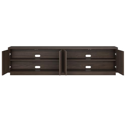 Henn&Hart Fluted TV Stand for TVs up to 85" with 2 Concealed Ribbed Storage Cabinets and Adjustable Shelves for Living Room, Family Room, or Office, Rich Brown - color: Rich Brown, size: 79" TV Stand