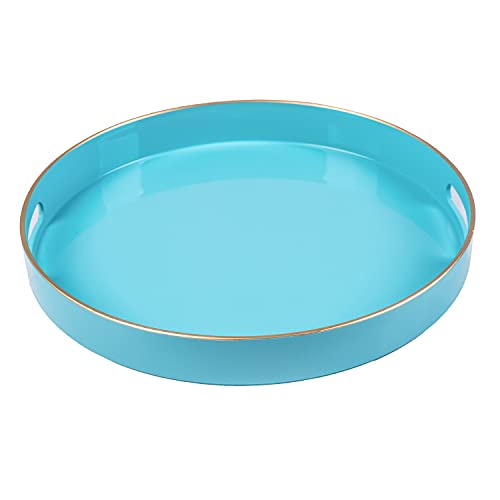 MAONAME 13-inch Light Blue Round Tray, Modern Decorative Tray for Coffee Table, Blue Serving Tray with Handles, Plastic Circle Tray for Ottoman, Bathroom, Decor - color: Light Blue, size: 13" x 13" x 1.6"