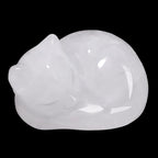LAIDANLA Clear Quartz Cat Healing Crystals Figurine Sleeping Cat Hand Carved Cute Statue Polished Stone Sculpture Reiki Office Room Bedroom Desk Home Decoration Gifts 1.6" - color: Q-clear Quartz