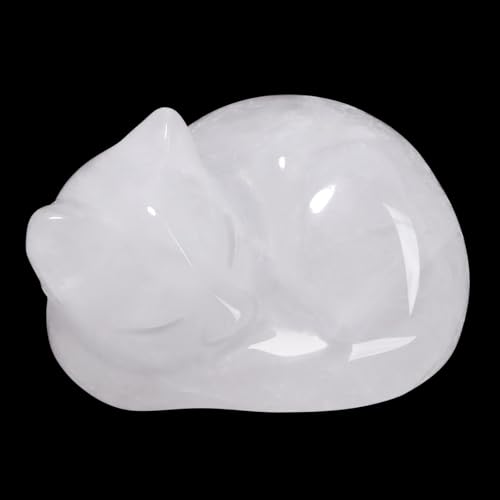 LAIDANLA Clear Quartz Cat Healing Crystals Figurine Sleeping Cat Hand Carved Cute Statue Polished Stone Sculpture Reiki Office Room Bedroom Desk Home Decoration Gifts 1.6" - color: Q-clear Quartz