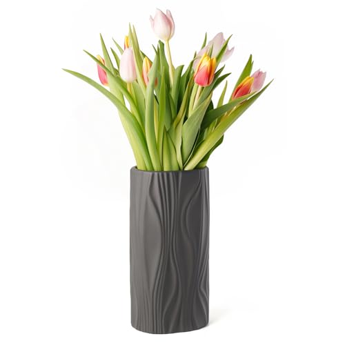 Black Flower Vase - Modern Ceramic Vase for Home Décor - Black Matte Vase for Living Room - Boho Vases for Pampas Grass - Ceramic Vases for Centerpieces - color: Black