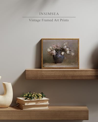 InSimSea Framed Canvas Print , Roses in Vase Classical Oil Paintings for Wall Decorations Canvas wall art for Bedroom Living Room Bathroom Decor ,Farmhouse Decor 8x10in - color: Roses in Vase, size: 10"L x 8"W
