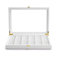 Oirlv Premium Blue Leather 24 Grid Jewelry Tray with Transparent Lid Earrings Rings Organizer Box Stackable Jewelry Box Drawer Inserts Women Gift - color: White, size: 24 Grid