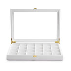 Oirlv Premium Blue Leather 24 Grid Jewelry Tray with Transparent Lid Earrings Rings Organizer Box Stackable Jewelry Box Drawer Inserts Women Gift - color: White, size: 24 Grid