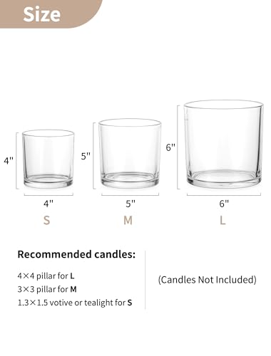 NUPTIO Hurricane Glass Candle Holders: Set of 3 Thick Glass Large Pillar Candle Holder - Clear Vases for Wedding Table Centerpieces Decor