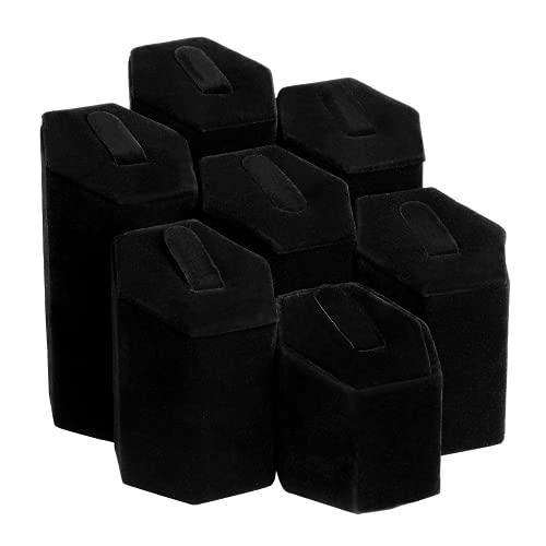 MOOCA Jewelry Ring Stand Holder Display Set, Ring Holders for Jewelry Storage Organizer Stand Pedestals Display 7 Pcs Set, Black Velvet - color: Black Velvet