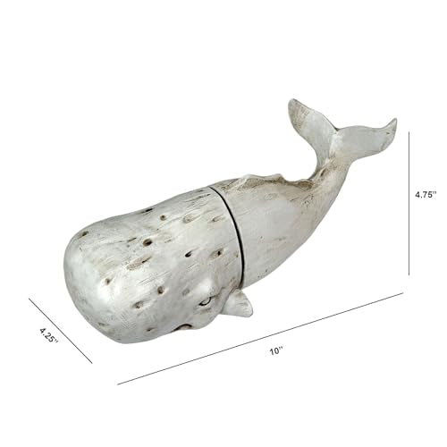 Sperm Whale Head and Tail Bookend Set, Off White Weathered Hand Painted Resin Nautical Bookends, 10 Inch Coastal Shelf Decor for Home Office, Bedroom or Living Room - color: Whale - Off-white