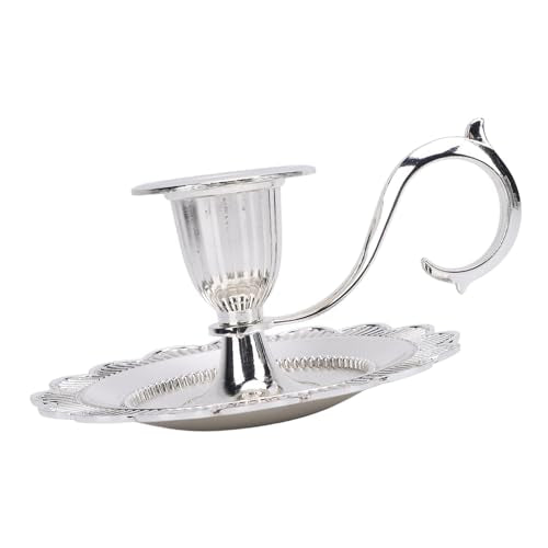Retro Handheld Candlestick Holder, Vintage Zinc Alloy Candle Stand with Flat Base and Tapered Edges, for Romantic Dinners Home Decoration (Silver) - color: Silver