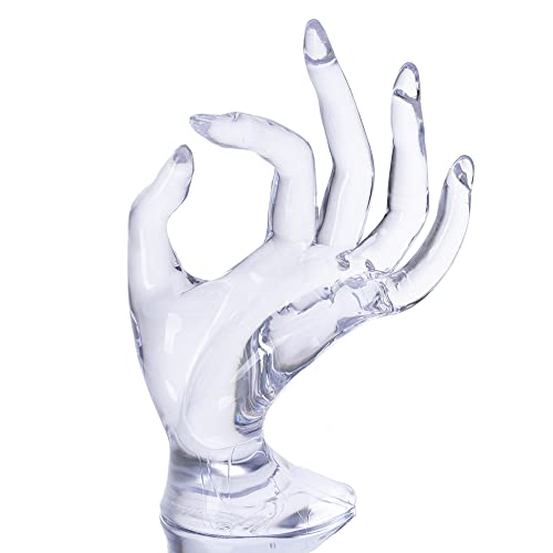 HOMEGOAL Hand Jewelry Holder, Bracelet Ring Watch Jewelry Display Holder Stand, Mannequin Hand, Polyresin, 7 Inch (Transparent) - color: Transparent