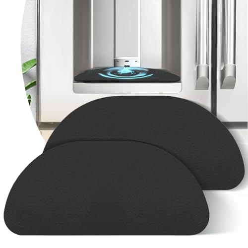 LOPNUR Refrigerator Drip Tray Catcher 2 Pack - 8.3x3.7 Cuttable Refrigerator Mats Hide Stains, Fridge Ice Water Dispenser Absorbent Mat for Samsung Whirlpool GE, Fridge Drip Pad (Semi Circle, Black) - color: Black, size: Semi Circle - 8.3"x3.7"