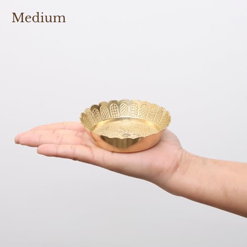 Shubhkart Solid Brass Decorative Nakshi Plate Set for Puja, Decoration & Diwali Gifting (Medium 9.5 cm, Pack of 3, Solid Brass) - size: Medium (Pack of 3)