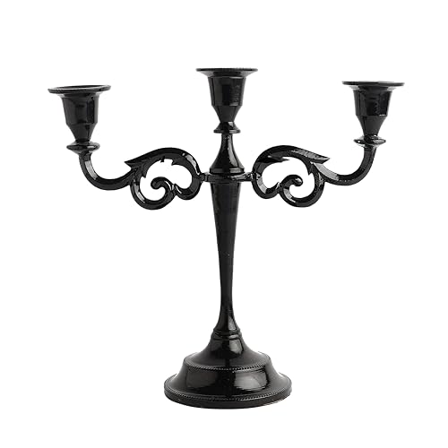 Rely+ 3 Arm Candelabra Taper Candle Holders Decorations Indoor Kitchen Décor Table Candles Candlestick Candelabra Centerpiece (Black Glossy) - color: Black Glossy, size: 3 Arm