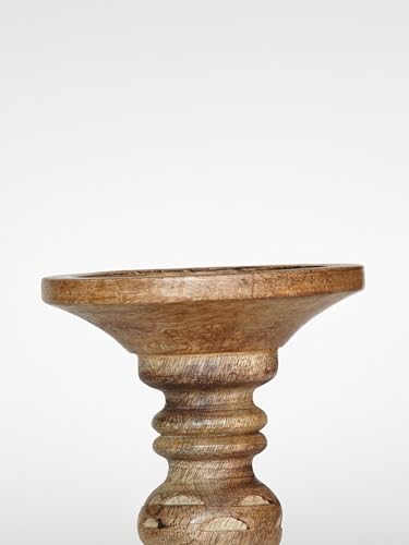 Traditional Wallnut Eco-Friendly Handmade Mango Wood Set of One 9" Pillar Candle Holder