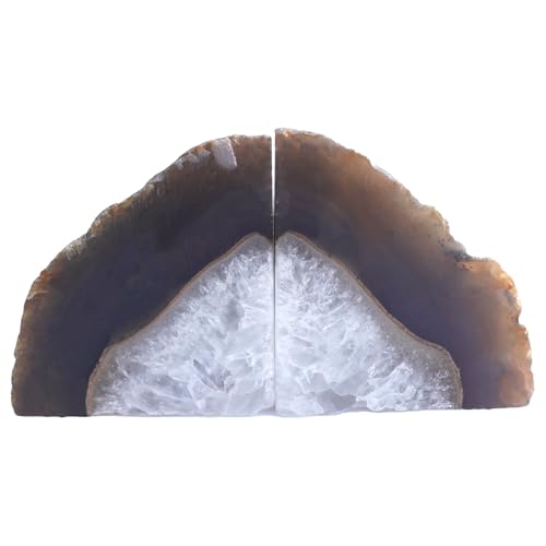 Natural Agate Geode Bookends - 3 to 4 lb Heavy Duty Rock Crystal Stone Book Ends for Shelves, with Rubber Bumpers, Decorative Book Holders for Home Office - color: Natural, size: 3-4 Lbs