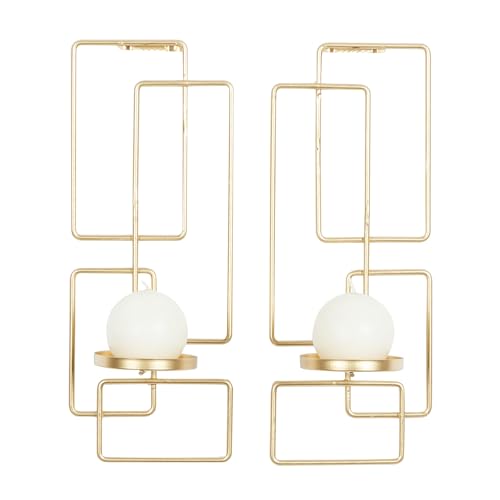 Deco 79 Metal Geometric Tealight 2 Plate Wall Sconce, Set of 2, 5"W, 13"H, Gold
