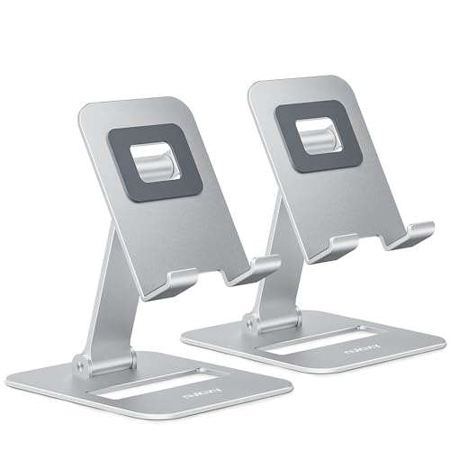 Nulaxy 2 Pack Dual Folding Cell Phone Stand, Fully Adjustable Phone Holder for Desk, Compatible with iPhone 16 15 14 13 12 11, Nintendo Switch, All Phones, Silver - color: Silver