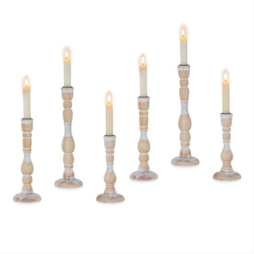 NUPTIO Taper Candle Holders Boho: Set of 6 Tall Wooden Candlestick Holder for Thanksgiving Table Centerpieces Decoration - size: Taller Set