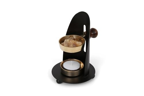 Incense Burner, Black and Gold Incense Holder - Tea Light Candle or Charcoal Resin Heated. for Home Decor, Beautiful Adjustable Design, Spiritual Gifts, Offering Calming Atmosphere - color: Black Burner Candle Heated
