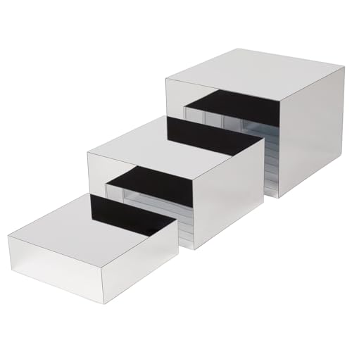 3 Pcs Acrylic Risers for Display, Acrylic Cube Box Food Display Risers Stand Shelf for Catering Dessert Collectibles Jewelry Figures Party (Silver3pc) - size: Silver 3pcs (6",7",8")