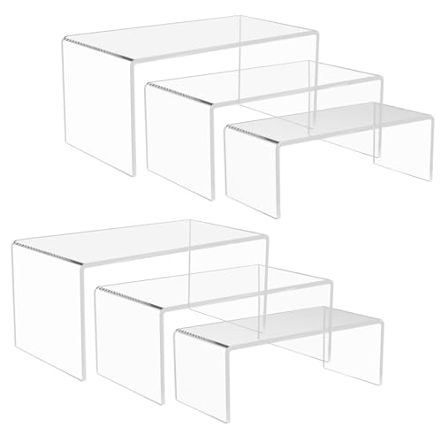 6PCS Acrylic Display Risers, 3 Sizes Clear Product Stand, Jewelry Display Riser Shelf Showcase Fixtures For Collectibles Display, Toy Figure Display