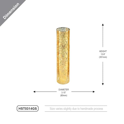 WGVI Hurricane Candle Holder Sleeve, W: 3", Ht: 14", Gold Speckled Glass Cylinder Open Both Ends, Chimney Tube Shade, 1 Piece - size: 3x14"H