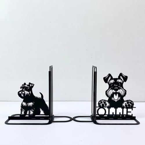 Craftnameisgn Custom Miniature Schnauzer Metal Bookends for Shelves Decorative, Schnauzer Book Ends Metal Art for Home Office, Book Stopper for Heavy Books, Dogs Book Shelf Holder - color: Design 12