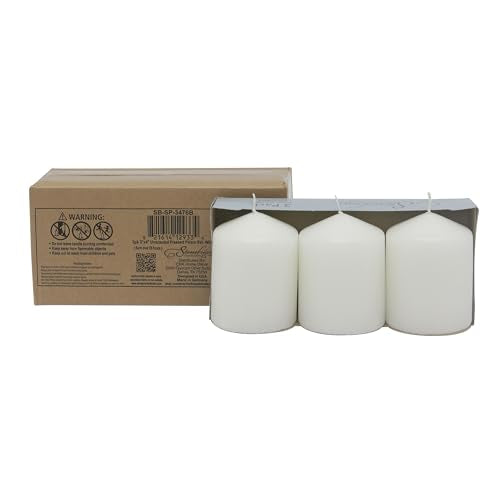 Stonebriar 3 Pack Tall 3 x 4 Inch 35 Hour Long Burning Unscented White Wax Pillar Candles - size: 3" x 4", style: Pack of 3