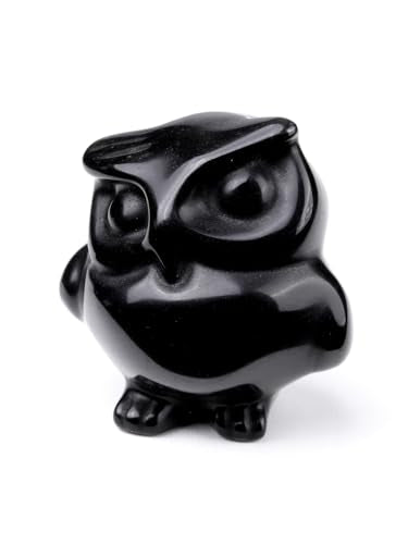 Jovivi Crystal Owl Decor Black Obsidian Healing Stone Crystal Pocket Owls Figurine Statue Hand Carved Polished Natural Gemstone Sculpture Home Office Desk Meditation Gift - color: Black Obsidian