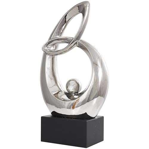 Deco 79 Ceramic Abstract Decorative Sculpture Looped Home Decor Statue with Black Block Base, Accent Figurine 14" x 7" x 25", Silver - size: 14" x 7" x 25"