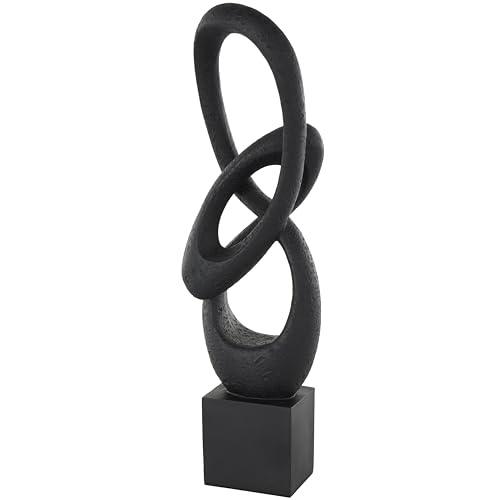 Deco 79 Polystone Abstract Decorative Sculpture Intertwined Loop Home Decor Statue with Block Base, Accent Figurine 6" x 4" x 20", Black - size: 6" x 4" x 20"