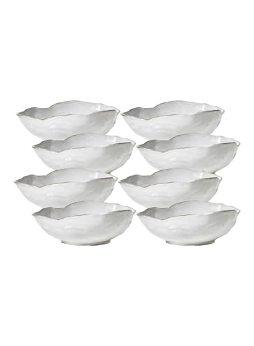 Serene Spaces Living Extra Large Free-Form Edge Glazed Ceramic Bowl - Fruit Basket, Dinnerware, Centerpiece for Weddings, Events, 10.5" Long, 8" Wide and 3.5" Tall, Pack of 8 - color: White, 10.5" Long, Set of 8