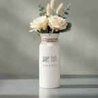 9th Anniversary Pottery Gift for Her Personalized Ceramic Vase with Tally Marks White Handcrafted Custom Couple Names Keepsake 9 Years Marriage, Engraved Handmade 3 x 8 Inches