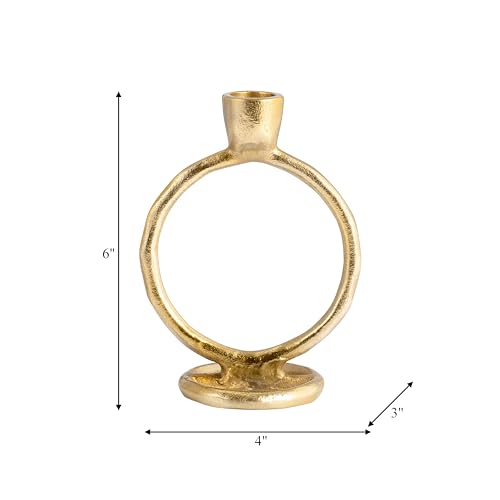 Contemporary Round Ring Metal Candle Holder for Mantel Display - Sculptural Centerpieces for Tables - Polished Taper Candlestick Holders with Open Form for Elevated Surface Accents - 7", Gold - color: Gold, size: 6.25" H