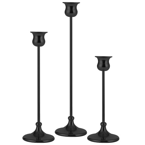 Taper Candle Holder Tall Vintage Metal Candlestick Holders Candle Stick Candelabra for Halloween Thanksgiving Christmas Holiday Wedding (Matt Black, 1 Set (3 pcs)) - color: Matt Black, size: 1 Set (3 Pcs)