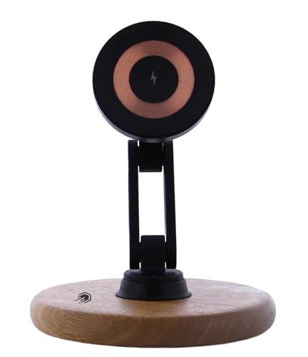ClikDock Cell Phone Magnetic Wireless Charger Stand, 360° Spin, Aluminum Construction, Compatible with MagSafe Phones for iPhone & Andriod (Oak Wood) - color: Oak Wood