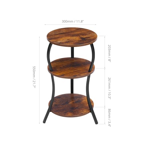 Vintage Small Round Side Table, 3-Tier Slim Waist Circular End Table with Storage Shelf, Compact Tea Sofa Table, Round Corner Coffee Table Nightstand for Living Room Bedroom Small Spaces,Rustic Brown - color: Rustic Brown, style: Classic