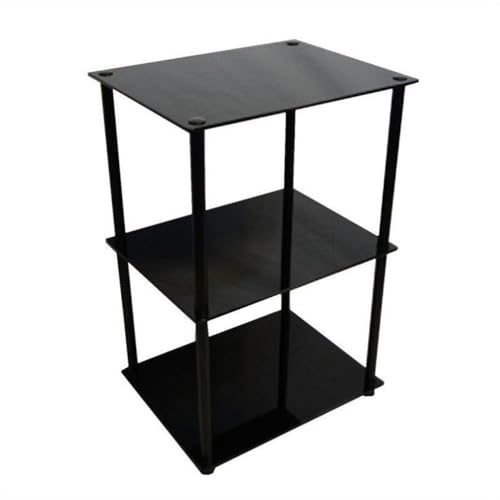 Convenience Concepts Designs2Go Midnight Classic 3-Tier Glass Square End/Lamp Table, Black Glass - color: Black/Black