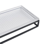 Ribbed Glass and Metal Tray – Frosted White with Black Accents, Modern Minimalist Storage