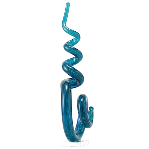 15" Tall Hand-Blown Murano-Style Glass Sculpture Statues Art Ornament Statue Figurines Home Decor Accent Piece Coastal Ocean Nautical Home Decor,Shelf,TV Stand,Tabletop Centerpieces,Wonderful Gift - color: Sky Blue