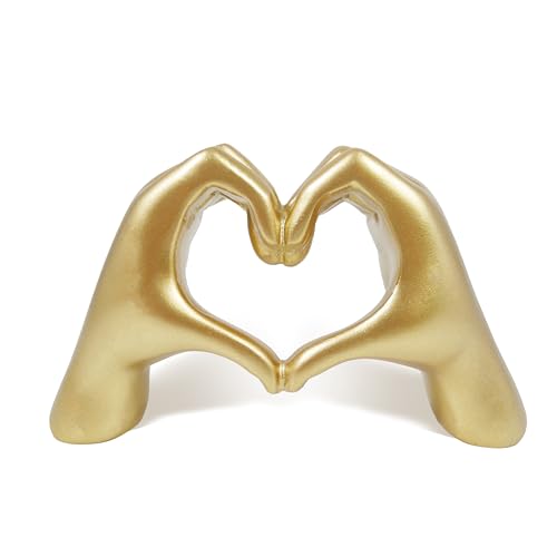 Gold Heart Hands Statue, Hand Hearts Sculpture, Modern Table Shelf Accessories Decor, I Love You Ornament, Miniature 5.5'' x 3'' - color: Gold, size: 5.5 x 3 x 1.5
