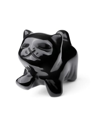 Top Plaza 1 PC Black Obsidian Crystal Cute Cat Figurine Gifts Carved Healing Lucky Home Decor Natural Gemstone Cats Collectibles Pocket Sculpture for Cat Lovers - color: Black Obsidian