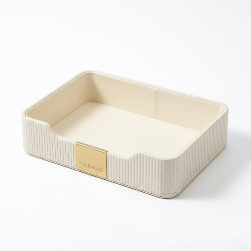 Valet Tray Nightstand Storage Organizer - PU Leather Desktop Storage Organizer Fits Cosmetics Perfume Skincare Lipsticks for Dresser Vanity, Catchall Tray for Watch Wallet Phone Keys|White - color: White