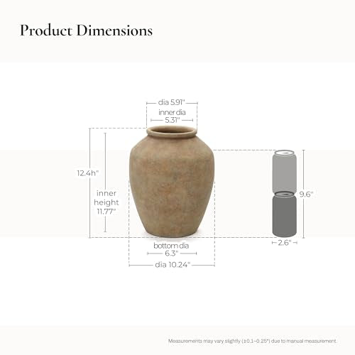 LuxenHome Rustic Flower Vase, 12.4" Tall Terracotta Vases with Earthy Brown Tones, Vintage Pottery for Dining Table Decor, Boho Ceramic Vase for Shelf Living Room Decor, Home Décor Accents - color: Brown a