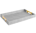 Home Redefined Modern Elegant 17.5"x12" Rectangle Glossy Grey Shagreen Faux Leather Decorative Tray Ottoman Coffee Table Perfume Kitchen Display Perfume Serving Tray with Gold Polished Metal Handles. - color: Grey/Gold