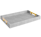 Home Redefined Modern Elegant 17.5"x12" Rectangle Glossy Grey Shagreen Faux Leather Decorative Tray Ottoman Coffee Table Perfume Kitchen Display Perfume Serving Tray with Gold Polished Metal Handles. - color: Grey/Gold