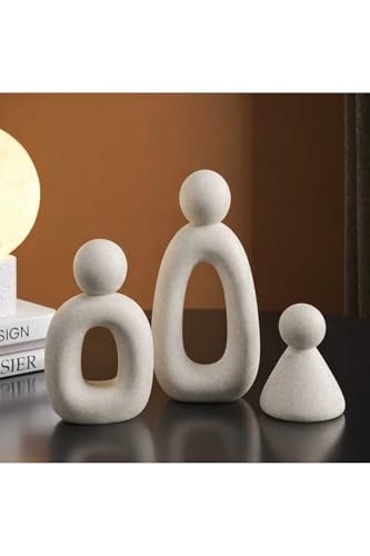 SODEF Figurine Set 3 Piece Handmade Concrete Minimalist Design Abstract Art Home Decor White - White, One Size