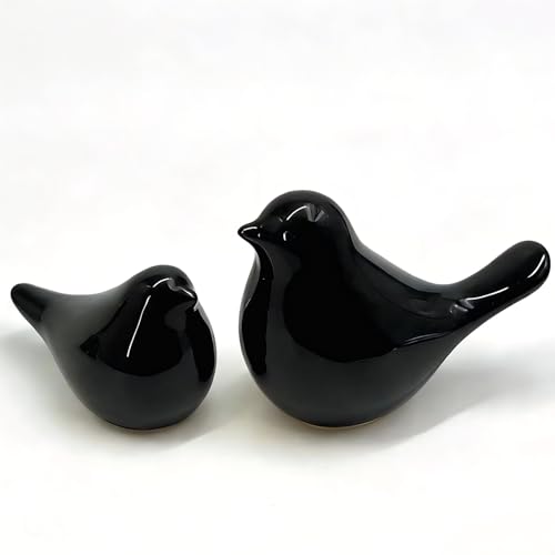 Two-Piece Set of Parent-Child Bird Statues, Modern Home Decor, with Removable Storage Holes, Suitable for bedrooms, Living Rooms, Offices, and Fireplace Mantel Decorations. (Black) - color: Black