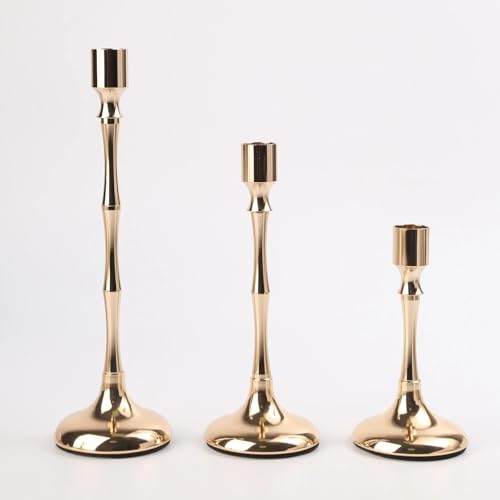 Champagne Gold Candle Holders Set of 3, Taper Candle Holders for Table Centerpiece, Vintage Candlestick Holders for Dinning Wedding Party Christmas Home Decor - color: Champagne Gold